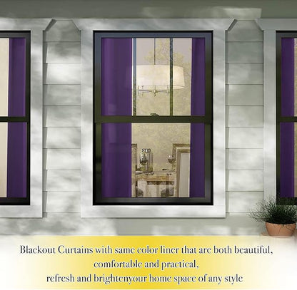 NICETOWN Room Warming 100% Blackout Curtain Panels, Same Color Liner Curtains for Kitchen Room, Noise Reducing and Cold Blocking Drapes for Windows (Set of 2, Royal Purple, 42" Wide by 63" Long)