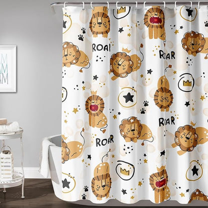 AILONEN Cute Lion Shower Curtain for Bathroom, Children Kwwaii Animal Bathroom Curtain Decor,Printed Bath Curtain for Boys Girls 72" W*96" H Polyester Waterproof Bathroom Curtain with 12 Hooks