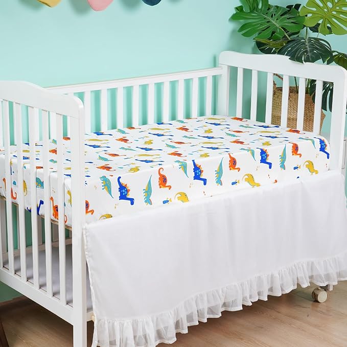 3 Pack Fitted Crib Sheets, Ultra Soft Breathable Comfortable Baby Sheet Set for Boys Girls Neutral, 28x52 Inch Fits Standard Crib and Toddler Mattresses, Dinosaur