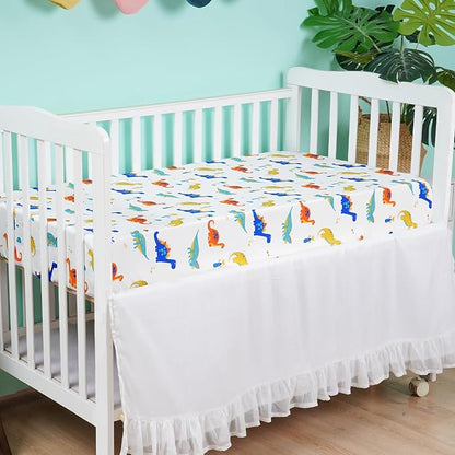 3 Pack Fitted Crib Sheets, Ultra Soft Breathable Comfortable Baby Sheet Set for Boys Girls Neutral, 28x52 Inch Fits Standard Crib and Toddler Mattresses, Dinosaur