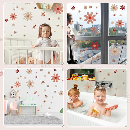 40pcs Daisy Wall Decals Boho Cute Vinyl Wall Decor Peel and Stick Floral Stickers for Girls Kids Nursery Bedroom Playroom Classroom Living Room Wall Art (4 Sheets, Classic)