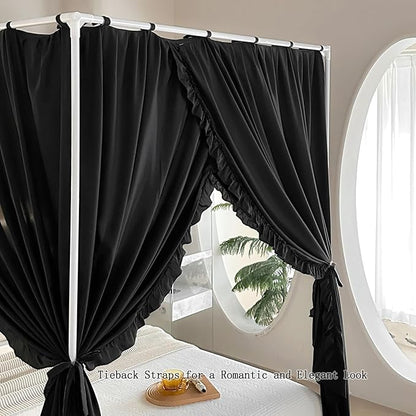AIKASY Princess Canopy Bed Curtains with Top Ties - Windproof & Lightproof for Girls' Adult Bedroom Decor | Bed Canopy Drapes (King,Black)