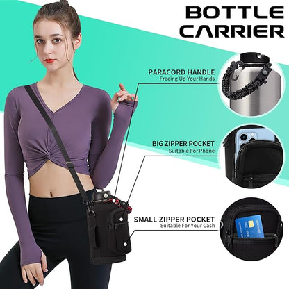 64 oz Insulated Water Bottle Stainless Steel - Gallon Water Bottle with Straw, Half Gallon Water Jug Wide Mouth, Sweat-Proof Metal Flask Mug with Paracord Handle For Gym Camping Hiking