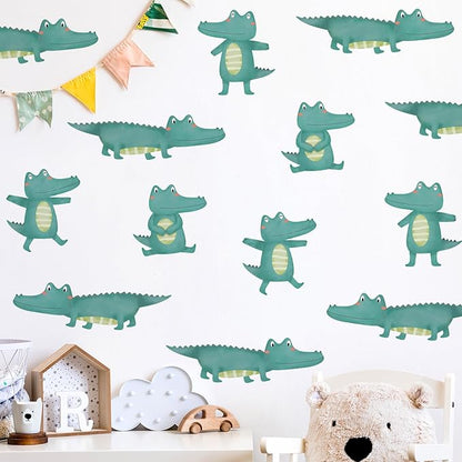 5 Sheets Cartoon Animal Wall Decal Removable DIY Green Small Crocodile Wall Decal Peel and Stick Jungle Animals Wall Stickers Wall Art for Baby Nursery Bedroom Living Room Playroom Decor