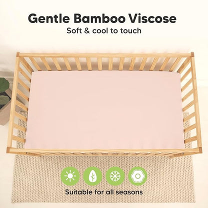 2-Pack Waterproof Crib Sheets for Boys, Girls - Viscose Derived from Bamboo Crib Sheets Neutral, Crib Mattress Protector Sheet, Soft Toddler Bed Sheets, Fitted Baby Crib Sheets Girl, Boy (Cameo)
