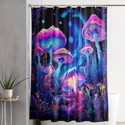 AILONEN Magic Mushroom Shower Curtain,Cartoon Jellyfish Shower Curtain Set for Bathroom,Natural Fungal Bathroom Curtain for Kids Girl,Boho Style Waterproof Fabric Bath Curtain with Hooks, 60" W*72" H