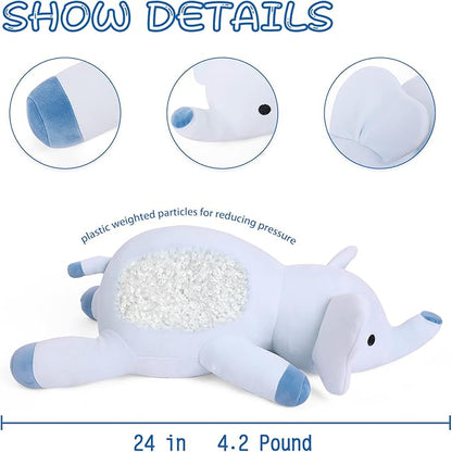 24" 4.2lbs Elephant Weighted Stuffed Animals,Cute Cuddle Plushie toy Weighted Elephant Plush Throw Pillow for Children Kids Adults(Elephant)