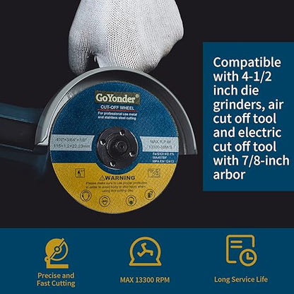 GoYonder 50 Pack 4.5" Cutting Wheel for Metal,Stainless and Steel 4-1/2" x 0.045 x 7/8-Inch Ultra Thin Cut-Off Wheel for Angle Grinders - Blue