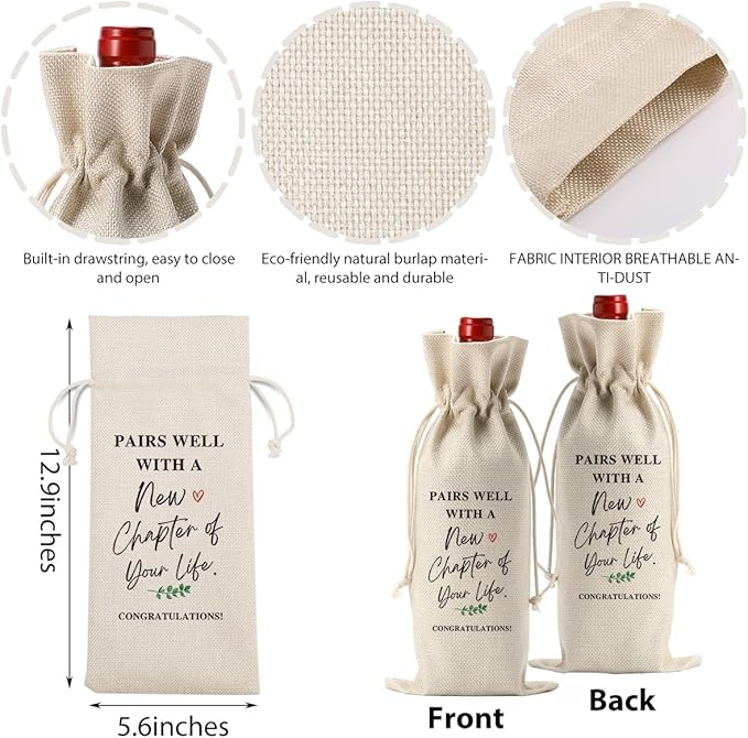 Going Away Gifts for Friends Leaving Away Farewell Retirement Gifts for Women Coworkers New Beginning New Business Owner Gifts for Women Men Pairs Well With A New Chapter of Your Life Wine Bag
