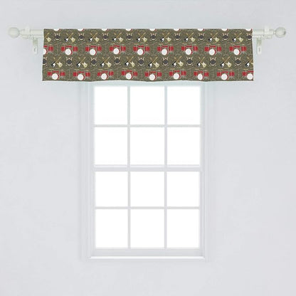 Ambesonne Music Window Valance, Rock and Roll Theme with Electric Guitars Drums and Amplifiers Melody Audio, Curtain Valance for Kitchen Bedroom Decor with Rod Pocket, 54" X 12", Army Green and Red