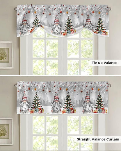 Christmas Gnome Blackout Tie Up Valance Curtains for Kitchen Windows Winter Merry Christmas Tree Balls Window Toppers Balloon Shades for Living Room/Bathroom/Bedroom,1 Panel, 54" X 18", Grey