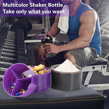 Shaker Bottle,Protein Shaker with Powder Storage Container 18oz, Leak Proof ，Gym Bottle Portable Pre Workout for Mix & Drink Shakes & Smoothies,Dishwasher Safe,Purple