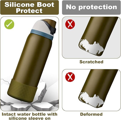 2PCS Silicone Water Bottle Boot for Owala 24oz 32oz 40oz, Anti-Slip Protective Sleeve Bottom Bumper Protector for FreeSip, Twist, and Flip Stainless Steel Water Bottles