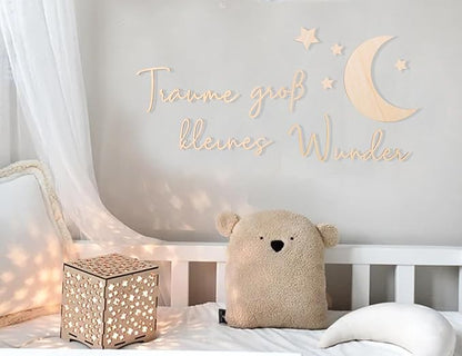 Lettering Wood Träume groß kleines Wunder - Plywood Words Sign for Decoration, Children's Room Saying Quote, Nursery Wall Art, Wooden Word Text Art (Träume groß kleines Wunder)