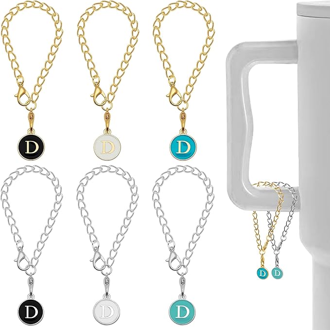 6PCS Letter Charm Accessories for Stanley Cup, Name ID Letter Handle Charm for Stanley Handle Identification Letter Pendant Handle Decoration for Stanley Tumbler Charms (Letter D)