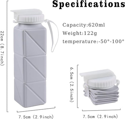 EOBTAIN Collapsible Watter Bottle for Traveling Grey Silicone Foldable Water Bottles with Straw,Portable Lightweight and BPA Free Reusable Water Bottle Cup for Camping Hiking,Leakproof