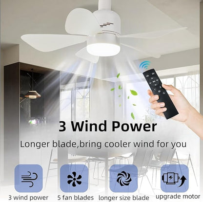 Socket Fan Light Ceiling Fans with Lights and Remote,19''Light Socket Fan with Dimmable Led Light Bulb, 3 Colors 3000k-6500k,Socket Room Fan for Bedroom