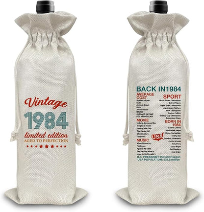 40th Birthday Gifts Wine Bag Congratulations Gifts for Men Women Mom Dad 1984 with Time Information Wine Gift Bag