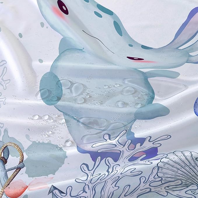 AILONEN Cute Axolotl Shower Curtain for Bathroom Teal Blue Ocean Beach Coastal Bath Curtain Decor 60" W*72" H Polyester Fabric Waterproof Bathroom Curtain with 12 Hooks