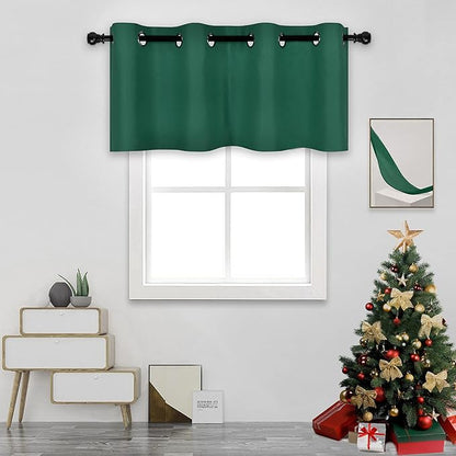 Dark Hunter Green Valances for Windows 52X18 Inches Blackout Thermal Insulated Valance with Grommet Top for Kitchen Living Room Short Straight Drape Valance for Bedroom Kids Room 1 Panel