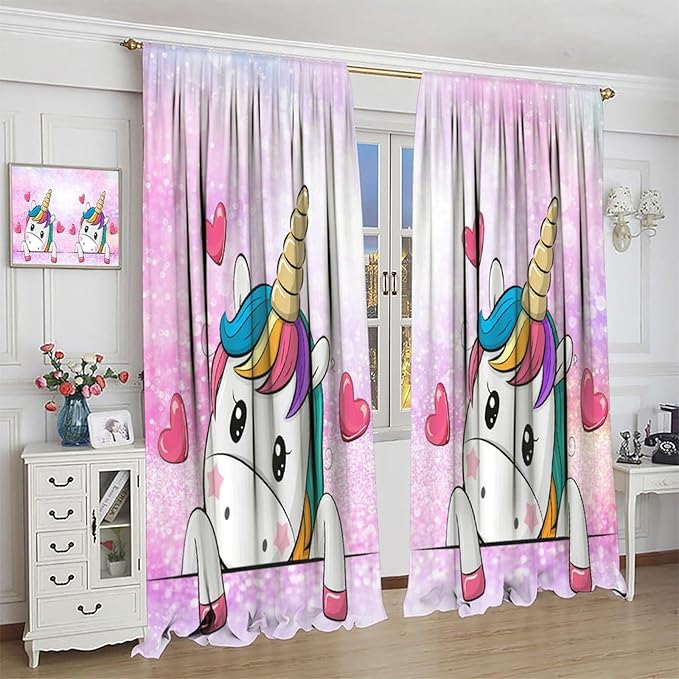 Kids Unicorn Curtains Kids Girls Boys Rainbow Unicorn Pattern Blackout Curtains Bedroom Curtains 42x54 Inches 2 Panels