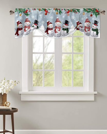 Christmas Blackout Tie Up Valance Curtains for Kitchen Windows Snowman Cardinal Window Toppers Balloon Shades for Living Room/Bathroom/Bedroom,1 Panel,42" X 18" Bluish Grey Winter Holiday