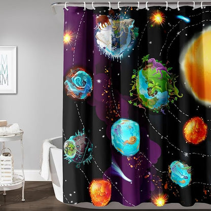 AILONEN Galaxy Shower Curtains for Boys,Solar System Bath Curtains,Outer Space Curtains for Bathroom Decor, 72" W*96" H Polyester Waterproof with 12 Hooks