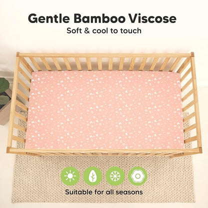 2-Pack Waterproof Crib Sheets for Boys, Girls-Viscose Derived from Bamboo Crib Sheets Neutral,Crib Mattress Protector Sheet,Soft Toddler Bed Sheets,Fitted Baby Crib Sheets Girl,Boy (Butterflies)