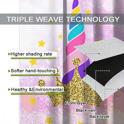 Kids Unicorn Curtains Kids Girls Boys Rainbow Unicorn Pattern Blackout Curtains Bedroom Curtains 63x63 Inches 2 Panels