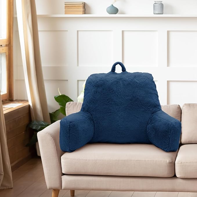 Reading Pillow Large Bed Pillow,Backrest with Arms, Back Support for Sitting Up in Bed, Couch for Lounging Bedrest,Blue