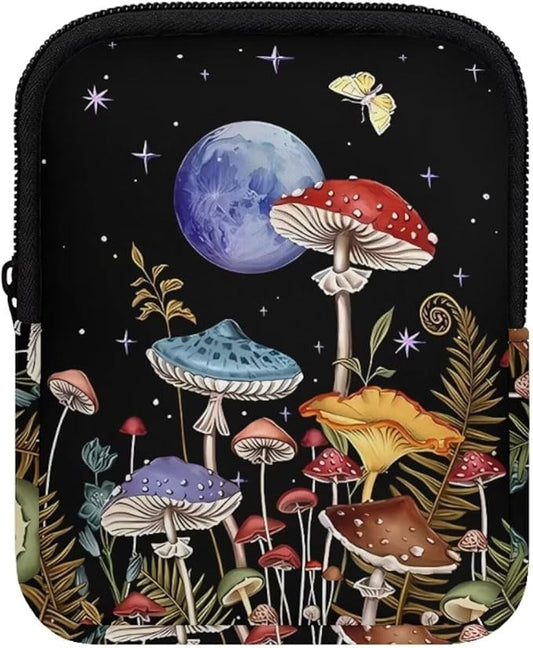 Mushroom Water Bottle Pouch for Stanley Quencher Adventure 40oz/30oz Tumbler Pouch Bag Zipper Cup Accessories for Phone Earphone Card Storage Holder Moon