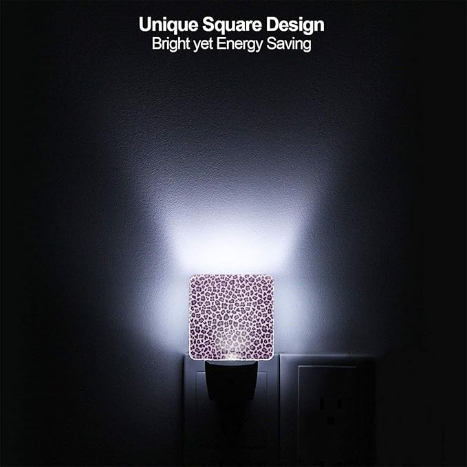 Purple Leopard Print Night Light for Kids Girls Plug into Wall Led Nightlight with Dusk to Dawn Sensor Compact Lamp Bedroom Bathroom Nursery Hallway Stairs Kitchen Home Decor