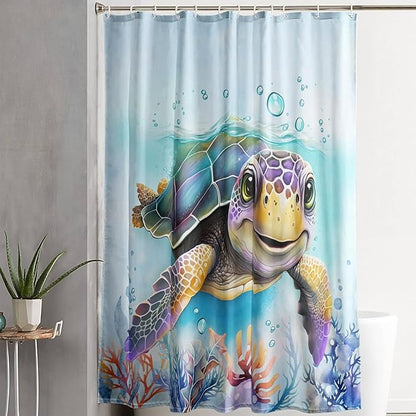 AILONEN Sea Turtle Shower Curtain,Kawaii Sea Animal Turtle Bathroom Curtains Set for Kids Girls,Tropic Animal Tie Dye Turtle Shower Curtains for Bathroom, 72" W*72" H