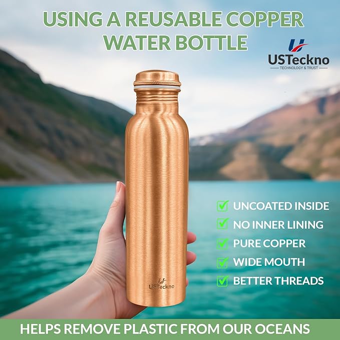 Copper Water Bottle - 34 Oz Extra Large Handcrafted Ayurvedic Copper Bottle for Travel,Yoga,Gym Lower Your Sugar Intake And Enjoy Health Benefits Immediately. Lab Tested (Smooth Finish)