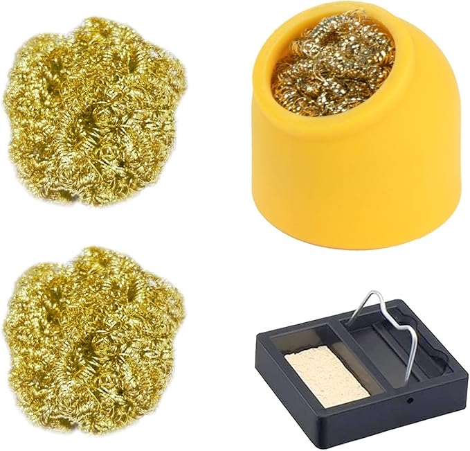 Kaisiking Soldering Iron Tip Cleaner Kit 3Pcs Solder Tip Cleaning Brass Wire with Silicone Holder & Soldering Iron Stand, Non-slip Solder Tip Cleaners Accessories