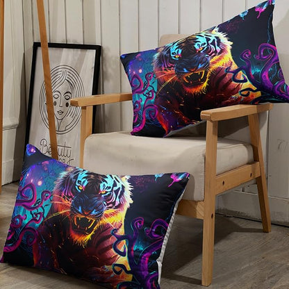 AILONEN Tiger Fitted Sheet Set Full Size, Purple Magic Forest Fierce Tiger Bed Sheet Set for Boys Girls,Howling Tiger Soft Breathable Fitted Sheet and 2 Pillowcases,3 Pieces