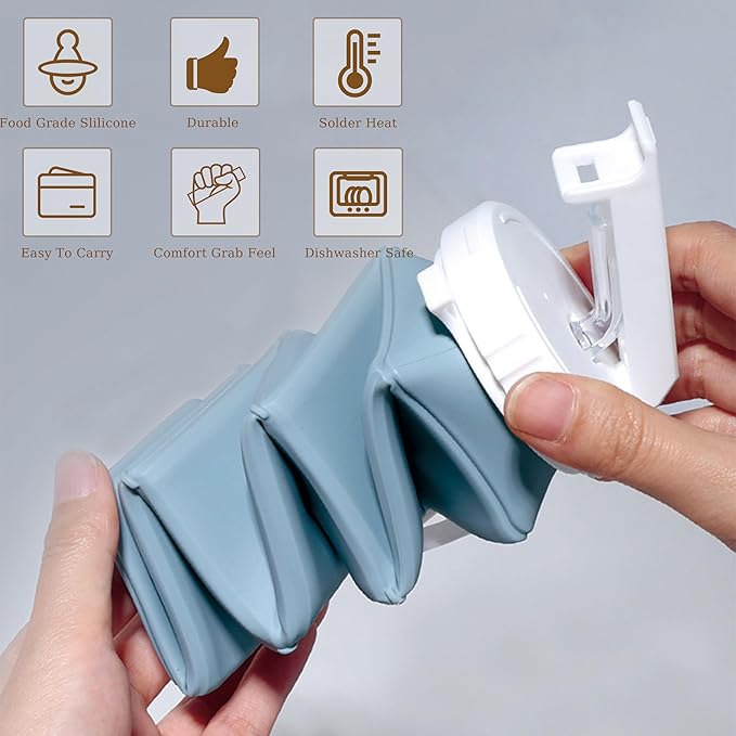 EOBTAIN Green Silicone Collapsible Water Bottle for Travel Leakproof Lightweight Foldable Water Bottles with Straw,20oz BPA Free Water Bottle for Sports Gym Hiking,Flexible and Durable.