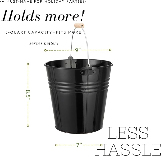 3PCS 5-Quart Galvanized Pail Ice Buckets Metal Beer Bucket Beverage Tubs for Parties (Black)
