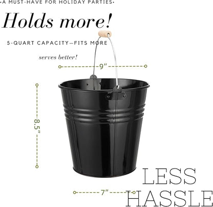 3PCS 5-Quart Galvanized Pail Ice Buckets Metal Beer Bucket Beverage Tubs for Parties (Black)