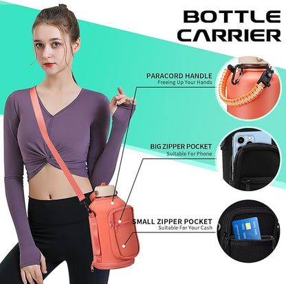 64oz Insulated Water-Bottle with Strap - Half Gallon Water Jug with Straw & Spout Lid, 2 Liter Stainless Steel Water Bottle Leak Proof, Cold-48h Hot-24h Metal Flask w/ Paracord Handle, Carrier Case