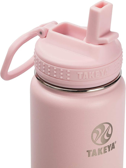 Takeya Actives 22 oz Vacuum Insulated Stainless Steel Water Bottle with Straw Lid, Premium Quality, Blush