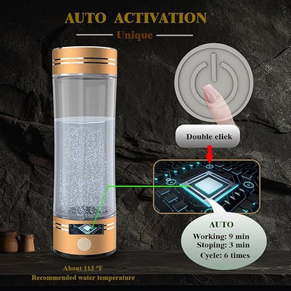 Hydrogen Water Bottle Hydrogen Alkaline Water Generator Ionizer Hydrogen Rich Water Maker Machine with SPE and PEM Technology 500ml/17Fl oz