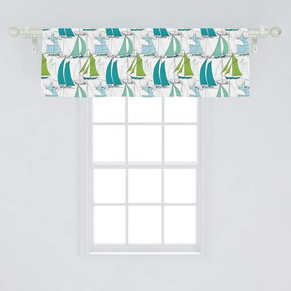 Ambesonne Nautical Window Valance, Sailing Boats on The Ocean Surfing Coastal Theme Marine Life Colorful Maritime, Curtain Valance for Kitchen Bedroom Decor with Rod Pocket, 54" X 18", Teal Green