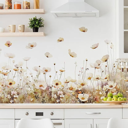 Light Colored Plants and Flowers Wall Corner Decals Flower Butterfly Wall Stickers Living Room Bedroom Removable Peel and Stick Waterproof Wall Art Decor