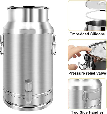 304 Stainless Steel Milk Can，35L Milk Bucket Wine Pail Bucket 9.25 Gallon Milk Can Tote Jug with Sealed Lid Heavy Duty for Milk and Wine Liquid Storage