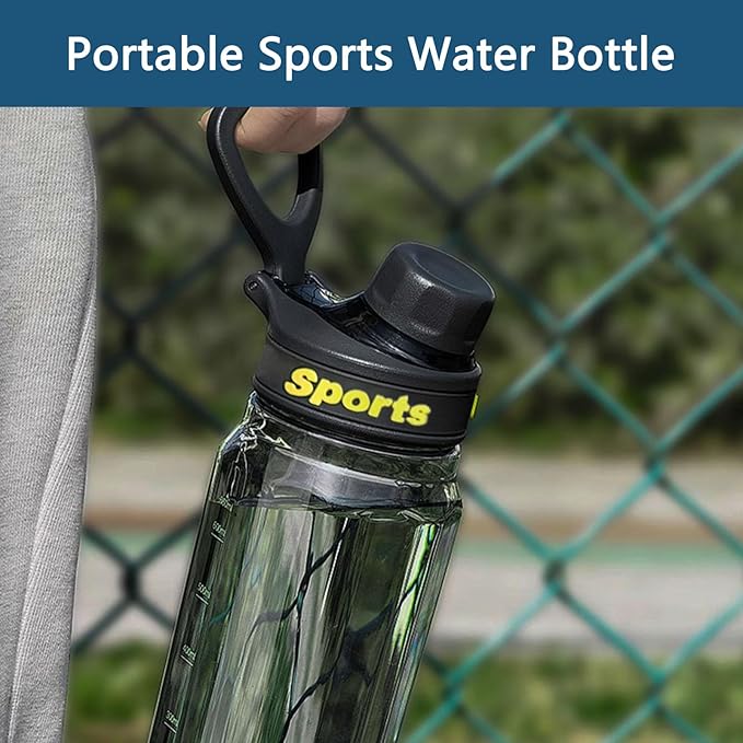 Water Bottle, Simple Modern Water Bottle, BPA-Free Water Bottles, Travel Water Bottle Clear Water Bottle Large Water Bottle, Sports Water Bottle with Carry Handle (33oz/1L, Black)