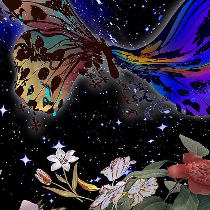 AILONEN Colorful Moth Shower Curtain,Sun and Moon Shower Curtain Set for Kids Girls Boys,Boho Natural Flowers Bath Curtain,Starry Night Bathroom Decor Shower Curtain with 12 Hooks,72" W*84" H