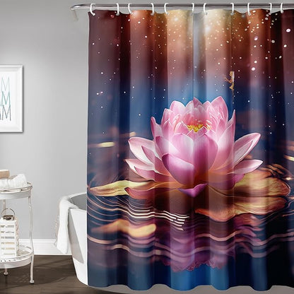 AILONEN Pink Flower Shower Curtain,Galaxy Floral Lotus Flower Bath Curtain,Polyester Waterproof for Bathroom with 12 Plastic Hooks 72" W*78" H
