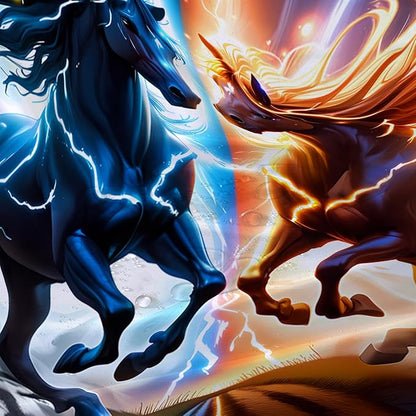 AILONEN 3D Horse Shower Curtain,Bohemian Lightning Galloping Horses Waterproof Fabric Shower Curtains for Bathroom,Animals Theme Bath Curtain Set with Hooks, 60" W*72" H