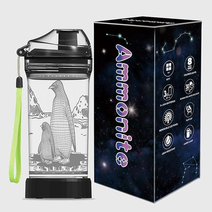 Ammonite Kids Penguin Water Bottle with 3D Glowing LED Light - 14 OZ Tritan BPA Free - Creative Ideal Travel Cup Gift for School Kid Boy Child Holiday Camping Picnic